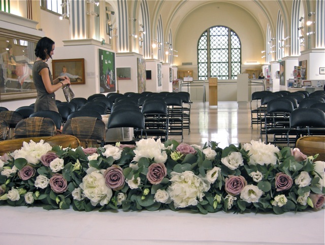 Jaynes' Vintage white and Mauve Wedding Flowers Southampton Art Gallery