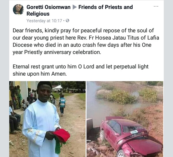  Photos: Three days after celebrating one year priestly ordination anniversary, young Catholic priest dies in ghastly accident in Nasarawa