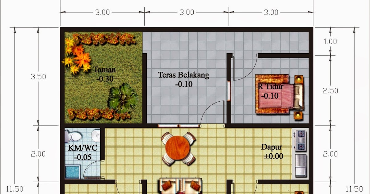 Model denah rumah minimalis 3 kamar tidur