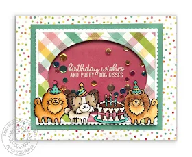 Sunny Studio Stamps Party Pups Pomeranian & Papillon Birthday Wishes & Puppy Dog Kisses Shaker Card