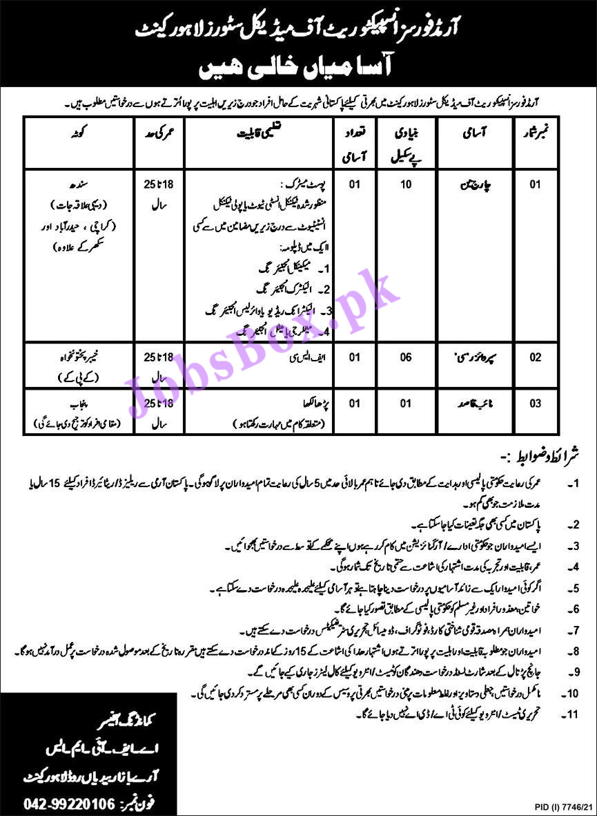 Armed Forces Inspectorate of Medical Stores Jobs 2022