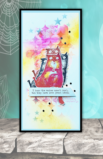Tim Holtz Snarky Cats - Halloween card ideas by Lou Sims