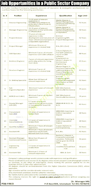 Current Management Positions in Public Sector Organizations in Islamabad 2024