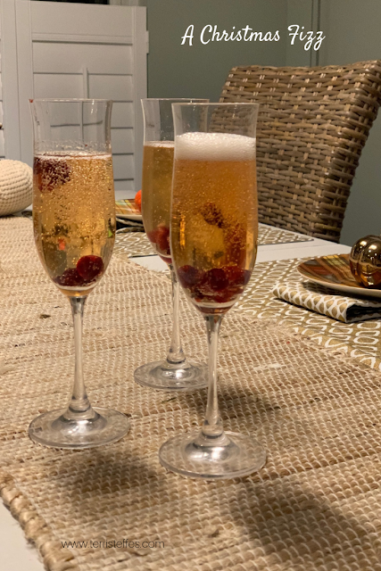 A Christmas Fizz, a cocktail using brandied cranberries and prosecco.