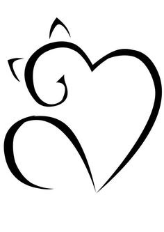 Cat-and-Heart-Line-Drawing-Tattoo-Design