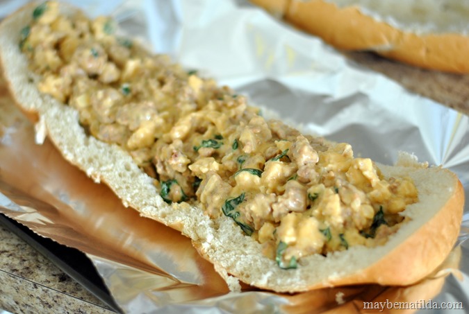 Sausage Alfredo Stuffed French Bread