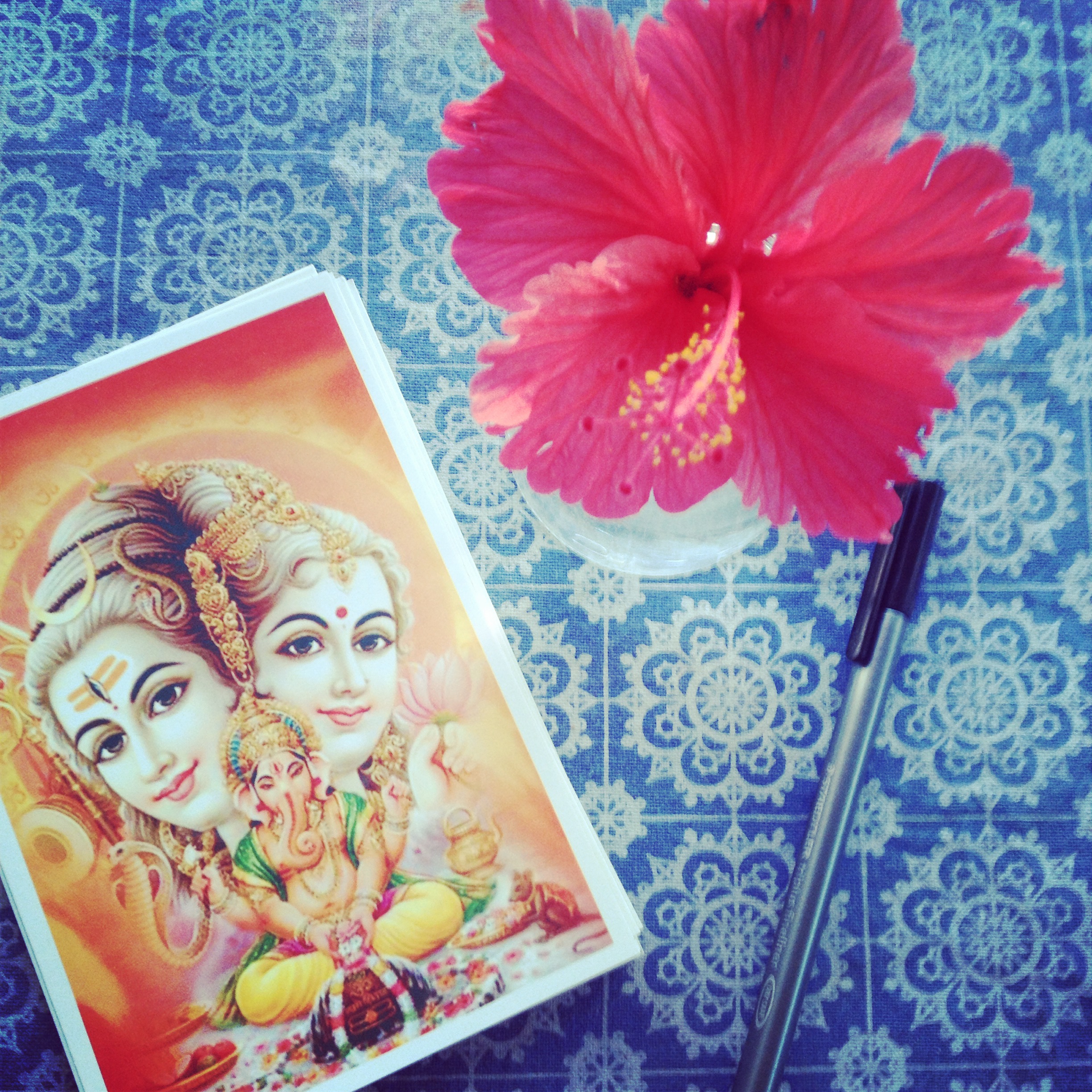 postcard hindu gods blue tablecloth