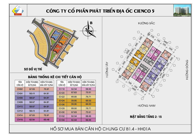 Mặt Bằng Tổng Thể Căn Hộ Chung Cư B1.4 HH01A Thanh Hà