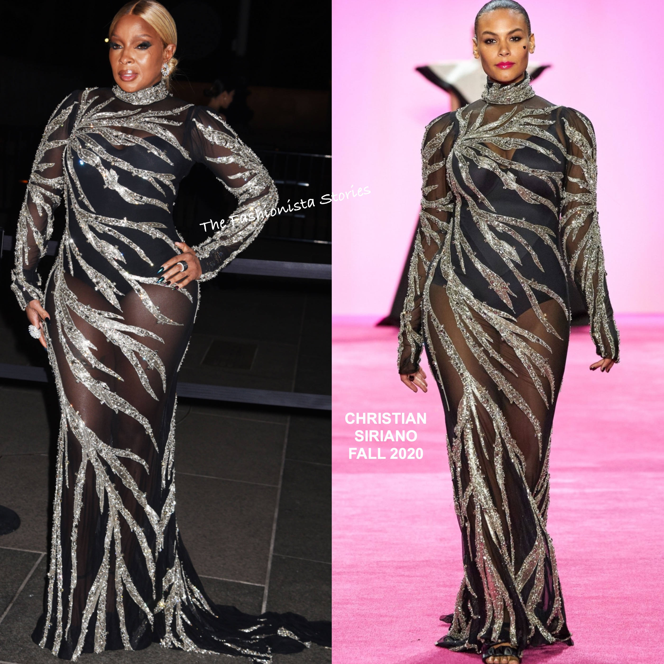 Mary J. Blige dons black-patterned dress as she's honored with
