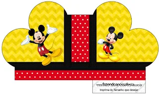 Mickey en Fondo Amarillo con Zigzags y Rojo con Lunares: Cajas para Imprimir Gratis.