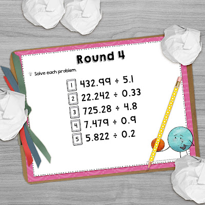 How to Energize Your Math Students with this Easy Trashketball Game; clipboard with Trashketball problem set surrounded by paper wads