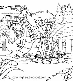 Clipart fantasy magic woodland entertaining children cartoon monster printable dragon coloring pages