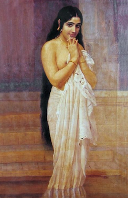 Fresh from Bath painting Raja Ravi Varma