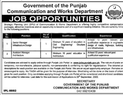 Latest Communication & Works Department Engineering Posts Lahore 2022