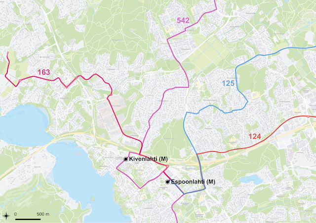 Espoonlahden suuntaan olisi palvelu kaikkialta Latokasken, Nöykkiön, Tillinmäen ja Kattilalaakson alueilta, sillä Espoonlahti on aluekeskus ja myös lähin metroasema joiltakin alueilta.