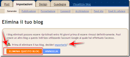 come eliminare blog blogger