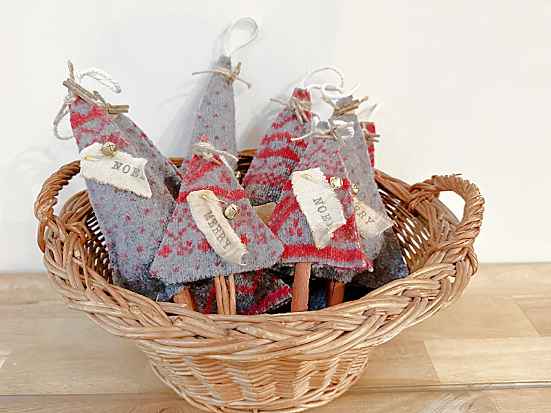 basket of wool tree ornaments