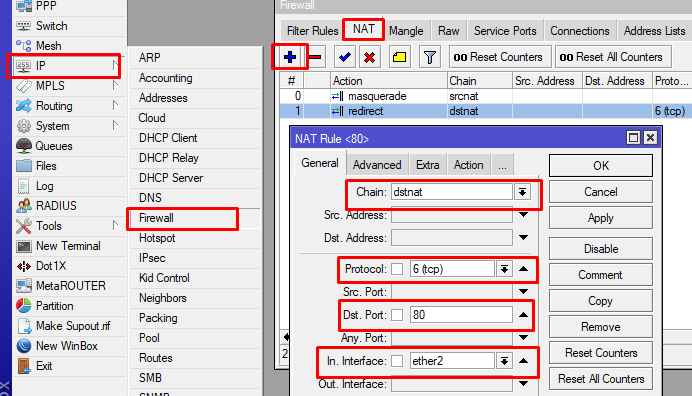 Konfigurasi Firewall NAT Web Proxy