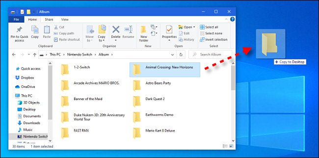 لنسخ الصور من Switch إلى جهاز الكمبيوتر الخاص بك ، قم بسحب الملفات أو المجلدات وإفلاتها.