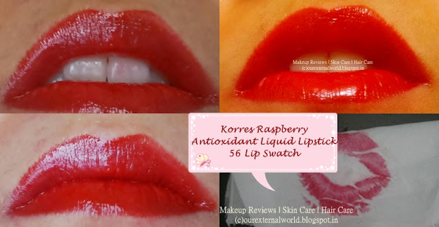 Korres Raspberry Antioxidant Liquid Lipstick Shade 56 Lip Swatch