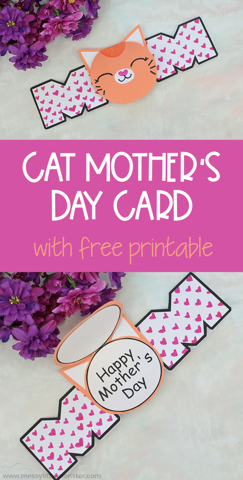 Cat Printable Mother's Day Card Craft - Messy Little Monster