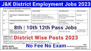 Jk district employment jobs 2023,jk job fair 2023, jammu job fair 2023