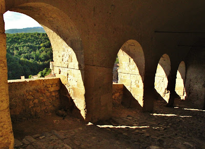 The Covered passageway from the Orsini castle to the village below, Sorano, Grossetto Province, Tuscany, Italy