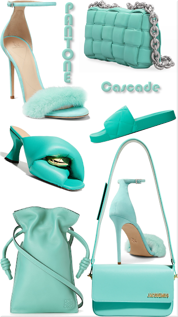 ♦Pantone Fashion Color Cascade Green Shoes Bags NY AW 2022-23 #pantone #green #shoes #bags #brilliantluxury