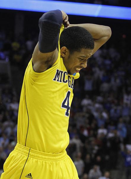 Darius Morris. Darius Morris reacts after