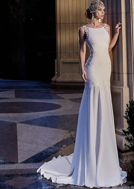 http://www.cocomelody.com/new-design-trumpet-mermaid-bateau-natural-court-train-stretch-crepe-ivory-sleeveless-open-back-wedding-dress-draped-01007.html