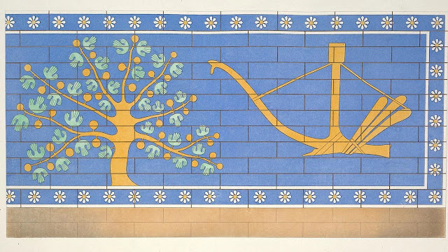 Σχέδια του τέλους του 19ου αιώνα με τα σύμβολα του δέντρου και του αρότρου που δημοσίευσε ο Γάλλος ανασκαφέας Victor Place. [Credit: Δημόσια Βιβλιοθήκη της Νέας Υόρκης]