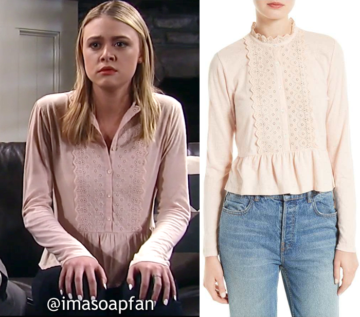 Kiki Jerome, Hayley Erin, Light Pink Eyelet Lace Peplum Top, La Vie Rebecca Taylor,General Hospital, GH