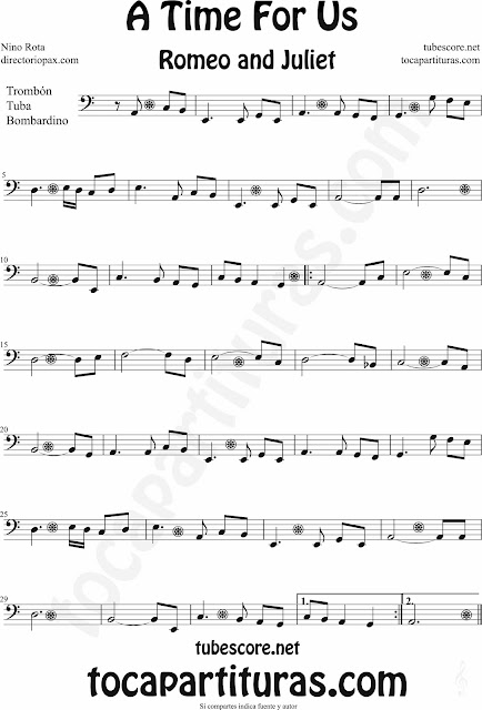 ime For Us Sheer Music for Tube, Trombone and Euphonium in Bass Clef Romeo and Juliet Partitura de Trombón, Tuba y Bomabardino en Clave de Fa BSO Romeo y Julieta OST Music Scores