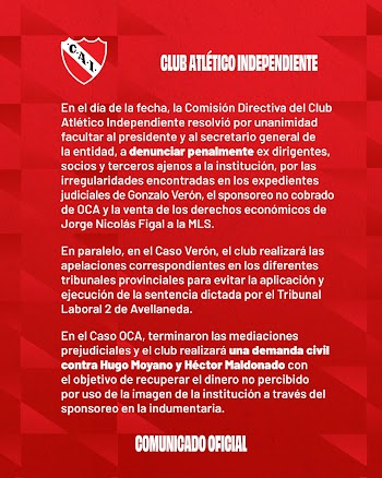 Embargaron las cuentas de Independiente por una vieja deuda - TyC Sports