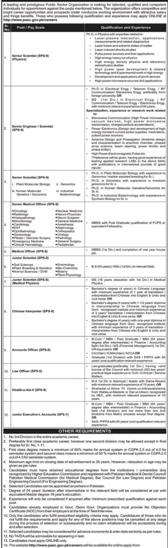 Jobs of Pakistan atomic energy commission (PAEC) 2020