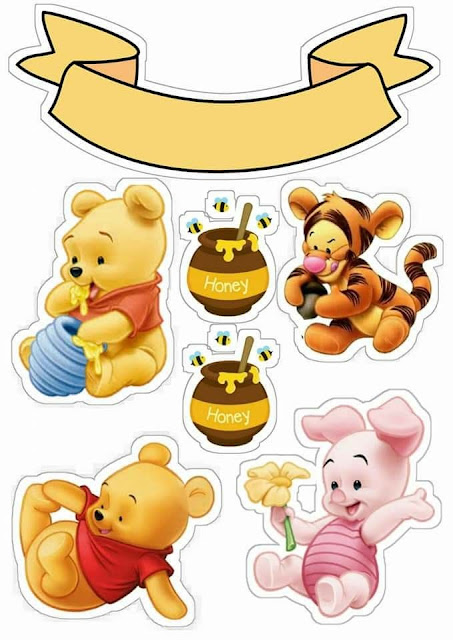 Winnie the Pooh Bebé: Toppers para Tartas, Bizcochos o Pasteles para Imprimir Gratis.