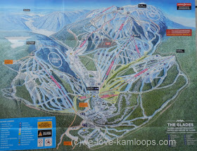 the map shows all the ski runs and the village at Sun Peaks