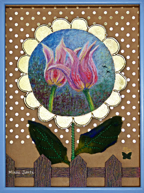 The Romance of Flowers (Pastel, foil, papers, assemblage) by Minaz Jantz