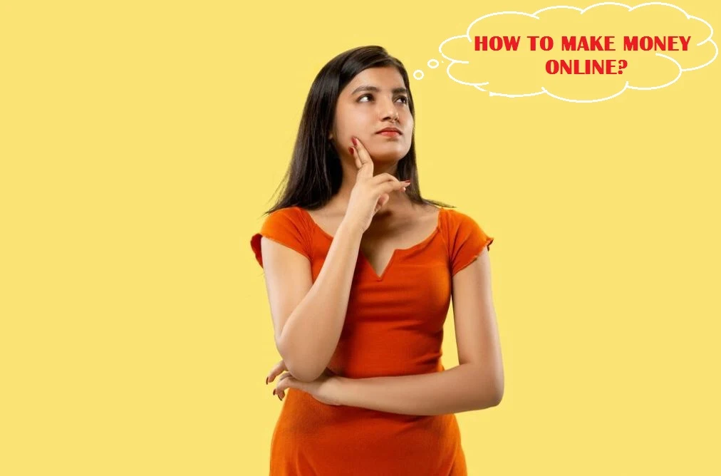 Women thinking on how to make money online.