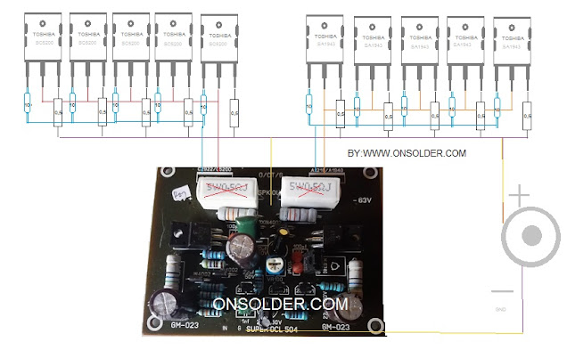 cara menambah transistor final thosiba, sanken