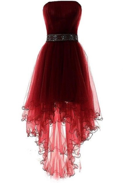  Dark Wine Red Tulle Sleeveless Homecoming Dresses, Asymmetry Prom ...