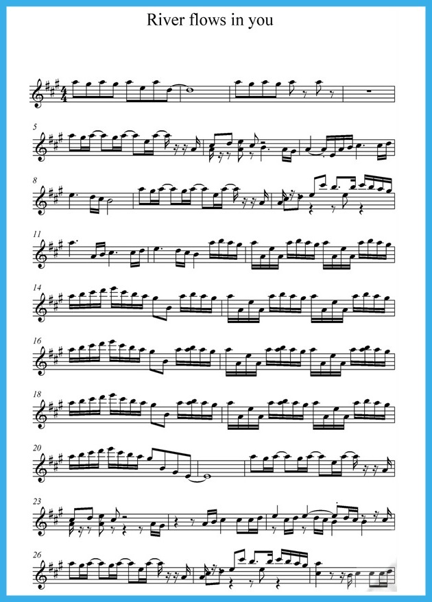 Music score of "River flows in you" - Free sheet music for sax