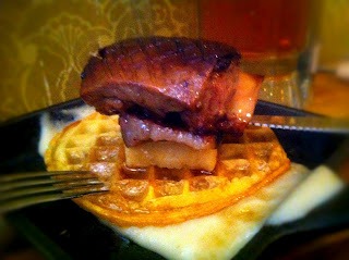 Eggo Waffle, Foie Gras, Bacon, Cheddar Syrup