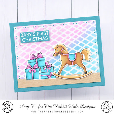 Baby's 1st Christmas Stamp and Die Set illustrated by Agota Pop, Mesh - Optical Illusion Stencil, You've Been Framed - Layering Dies by The Rabbit Hole Designs #therabbitholedesignsllc #therabbitholedesigns #trhd