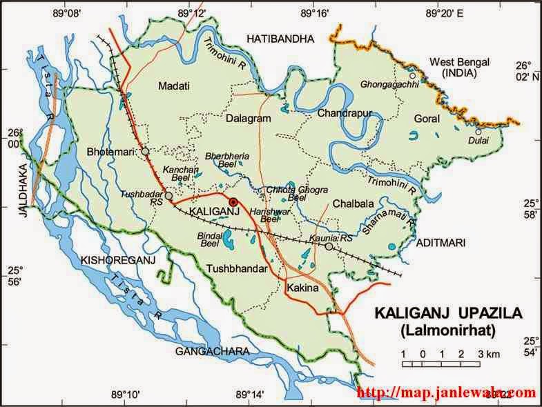 kaliganj (lalmonirhat) upazila map of bangladesh