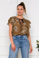 Bluza Ella Collection Lora animal print cu volane