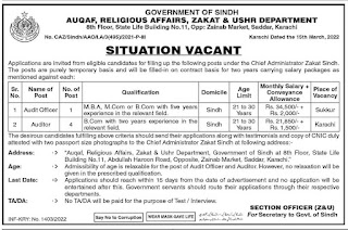 Sindh Govt Jobs at Auqaf, Religious Affairs, Zakat & Ushir Department Jobs 2022