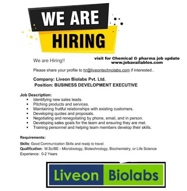 Job Availables, Liveon Biolabs Job For Freshers & Experienced M.Sc /B.E in Microbiology, Biotechnology, Biochemistry or Life Science.