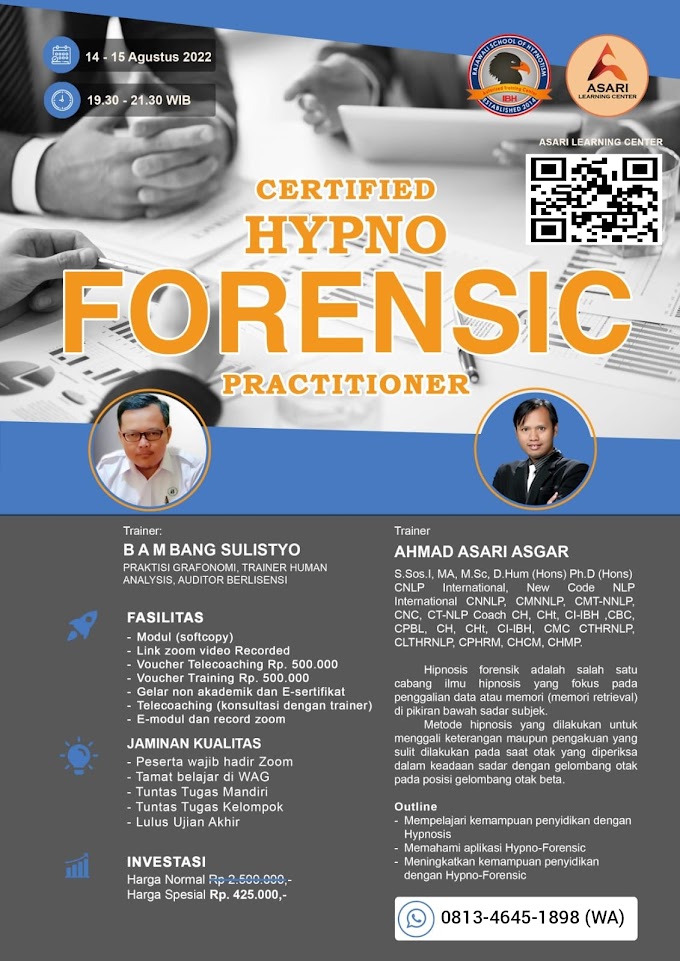 WA.0813-4645-1898 | Certified Hypno Forensic Practitioner (CHFrP) 14 Agustus 2022