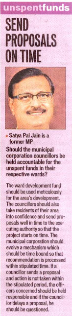 Should the Municipal Corporation councillors be held accountable for the unspent funds in their respective wards? - Satya Pal Jain, Former MP